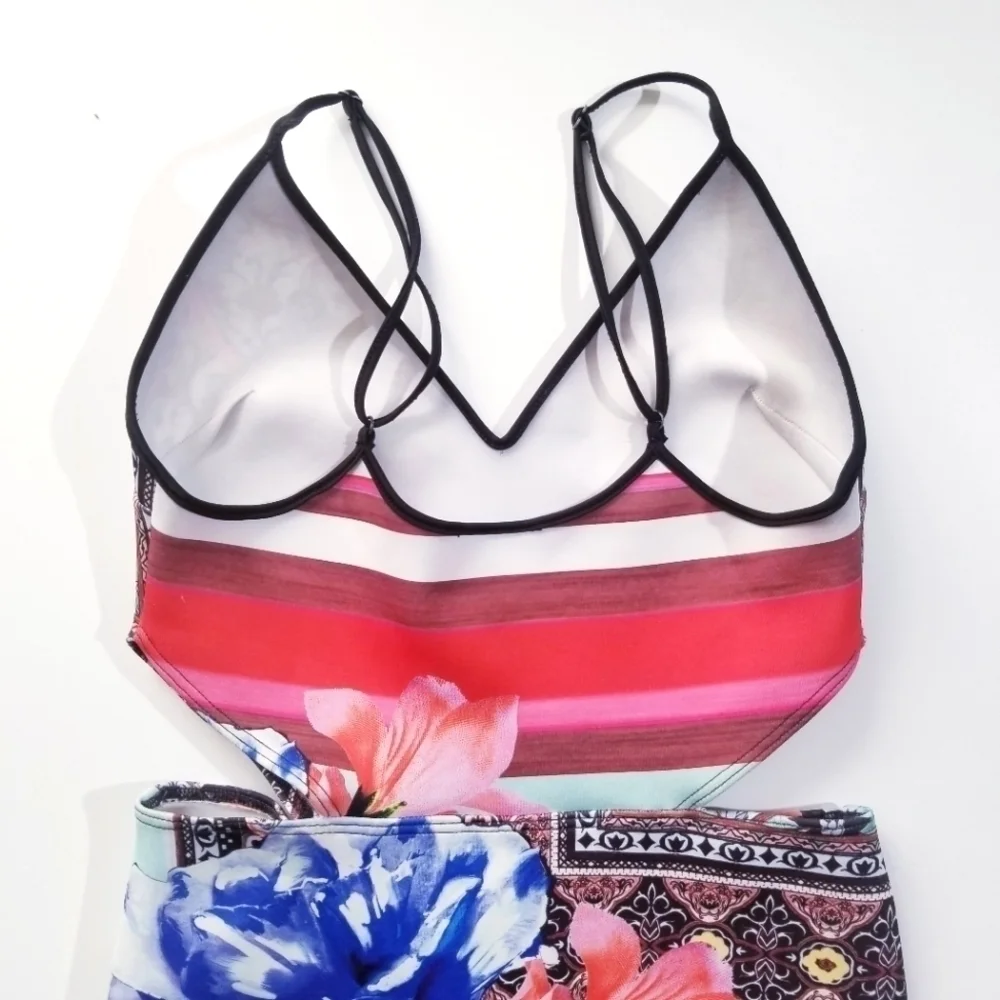 CLOVER CANYON Floral Collage Vibrant Cutout One Piece Swimsuit XS